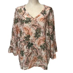 J. Jill sz L Love Linen pink Hawaiian pattern blouse